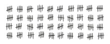 Tally Marks. Hand Drawn Lines Or Sticks Sorted By Four And Crossed Out. Simple Mathematical Count Visualization, Prison Or Jail Wall Counter. Vector Illustration Isolated On White Background.