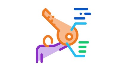 Poster - Businessman Holding Key Icon Animation. color Human Silhouette And Key With Text Characteristics animated icon on white background
