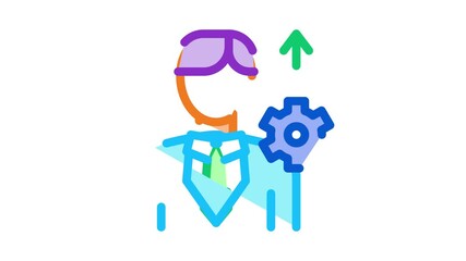 Sticker - Human Productivity Growth Icon Animation. color Businessman Silhouette With Growth Arrow And Mechanical Gear animated icon on white background