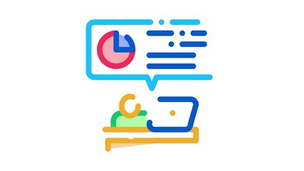 Aufkleber - Statistician Assistant Work Icon Animation. color Manager Analytic Working With Laptop, Office Working Place animated icon on white background