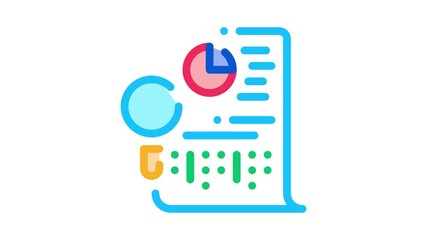 Aufkleber - Statistician File Research Icon Animation. color Statistician Document With Infographic And Magnifier Glass animated icon on white background