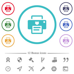 Poster - IP printer flat color icons in circle shape outlines