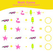 Summer Math Game for Preschool. Educational printable math worksheet. Additional math for kids. Vector illustration. This worksheet is suitable for educating preschool kids on how to count well.