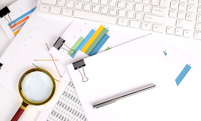 Poster - Image of a businessman workplace with papers, copy space
