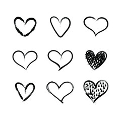 Wall Mural - vector doodle handdrawn hearts set, black marker sketches isolated on white background, rough sketch