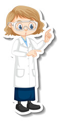 Sticker - Scientist girl cartoon character in standing pose