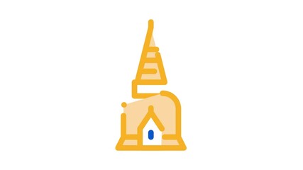 Sticker - Thailand Religion Tower Icon Animation. color Antique Thai Tower Landmark Building, Attraction Architecture animated icon on white background