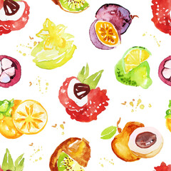 Wall Mural - Fresh and Juicy Watercolor Fruit as Natural Product Vector Seamless Pattern