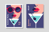 Fototapeta  - Summer party, vacation and travel concept. Vector flyer or poster design in minimalistic style.