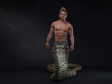 3D Render : A Human-snake Hybrid Male Creature, Half Snake Half Human