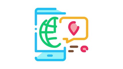 Aufkleber - Smartphone World Gps Map Icon Animation. color Phone Application With Electronic Map, Quote Frame With Mark animated icon on white background