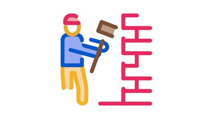 Poster - Man Destroy Wall Icon Animation. color Man Destroy Wall animated icon on white background