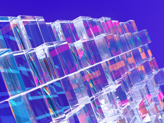 Aufkleber - 3D rendered glass blocks with interesting light reflections. Illustration of digital data blocks. 