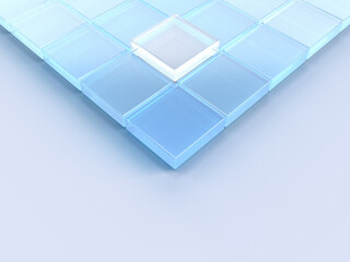 Aufkleber - 3D rendered flat squares in bright blue on a light grey background. Illustration for blockchain technology, cryptocurrencies, or digital development. 