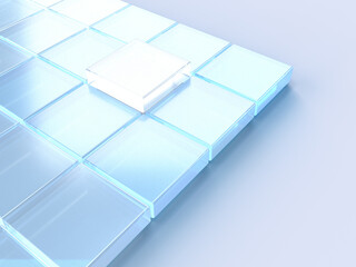 Aufkleber - 3D rendered flat squares in bright blue on a light grey background. Illustration for blockchain technology, cryptocurrencies, or digital development. 