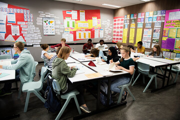 Wall Mural - group of students learning in a classroom