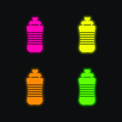 Wall Mural - Bottle four color glowing neon vector icon