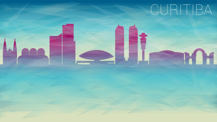 Sticker - Curitiba Brazil Skyline City vector Silhouette. Broken Glass Abstract Geometric Dynamic Textured. Banner Background. Colorful Shape Composition.