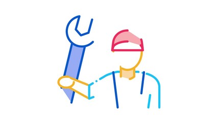 Poster - Plumber Wrench Icon Animation. color Plumber Wrench animated icon on white background