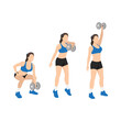 Woman doing Dumbbell snatch  exercise. Flat vector illustration isolated on white background