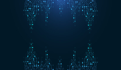 Leinwandbilder - Modern technology circuit board texture background design. Quantum computer technologies concepts, large data processing. Futuristic blue circuit board background. Minimal vector motherboard