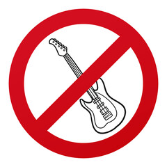 No Electric Guitar Symbol Isolated on White Background. Music Vector Illustration Prohibition Stop Sign.