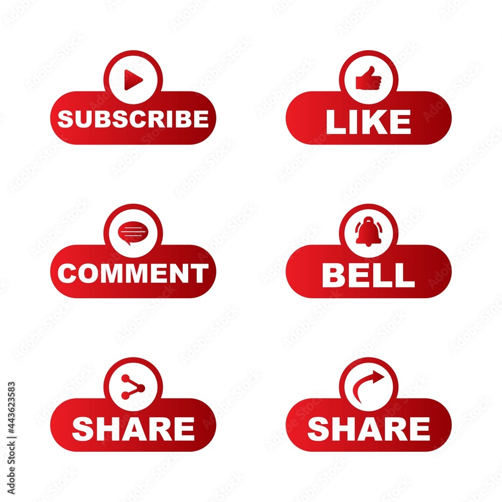 Subscribe button collection with multiple shapes. Stylish red color ...