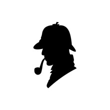 Black Icon Of Man Smoking Pipe, Detective. Vector Illustration Eps 10