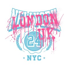 New York varsity print design with a custom graffiti London Uk typography