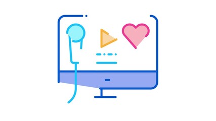 Poster - Karaoke on Computer Icon Animation. color Karaoke on Computer animated icon on white background