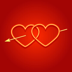 Aufkleber - Bright neon hearts and arrow. Retro heart on red background. Vector illustration design element for Happy Valentine's Day.
