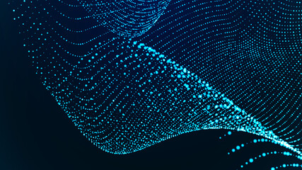 Leinwandbilder - Abstract digital background. Futuristic wave of dots and weave lines. Digital technology. 3d rendering.