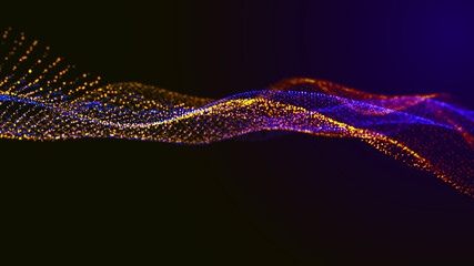 Leinwandbilder - Abstract digital background. Futuristic wave of dots and weave lines. Digital technology. 3d rendering.