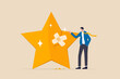 © Nuthawut - Reputation management, customer experience or rating, crisis management to repair or fix customer trust problem, credit score or satisfaction concept, businessman fix broken rating star with bandage.