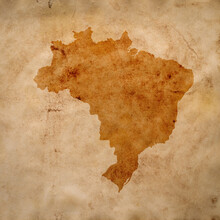 Map Of Brazil On Old Grunge Brown Paper