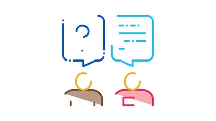 Poster - Dialogue of Tourist and Employee Icon Animation. color Dialogue of Tourist and Employee animated icon on white background