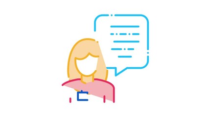 Poster - Female Worker Talk Icon Animation. color Female Worker Talk animated icon on white background