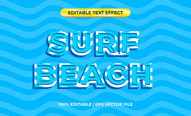 Poster - 3d text effect with blue beach waves. Typography surf beach