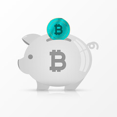 Piggy bank with bitcoin isolated on white background. Vector