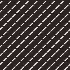 Poster - Diagonal white dashed lines and black background. Vector repeated diagonal stripes wallpaper.
