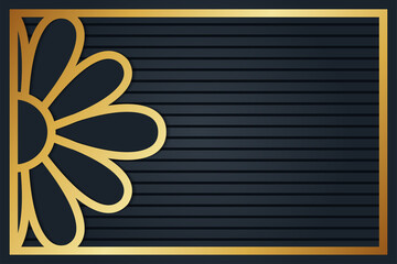 Poster - abstract background template design use dark blue with black line pattern element and gold gradient of half flower border. 
