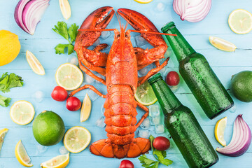 Sticker - Seafood feast，Lemon and fresh Boston lobster on the ice