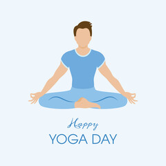 Wall Mural - Happy Yoga Day Poster with man in yoga position vector. Meditating man icon vector. Young man in sitting yoga lotus pose vector. Important day