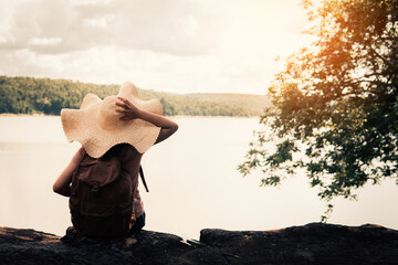 Relaxing woman travel after lockdown, Let 'go on holiday and live our lives.