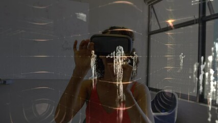 Sticker - Animation of data processing over woman wearing vr headset