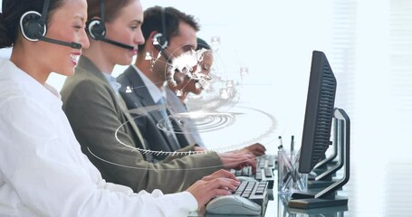 Poster - Animation of scope scanning over business people using phone headsets