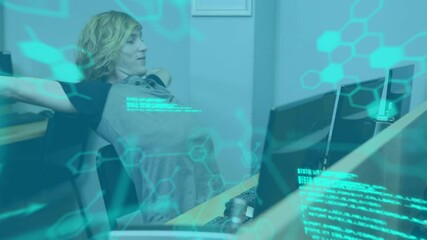 Poster - Animation of scientific data processing over male student using computer