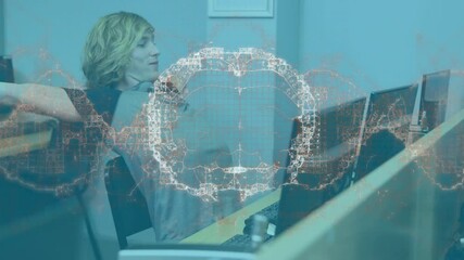 Poster - Animation of human brain spinning over male student using computer