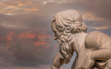 Socrates, The Ancient Greek Philosopher Statue And Blue Sky With Some Clouds, Athens Greece