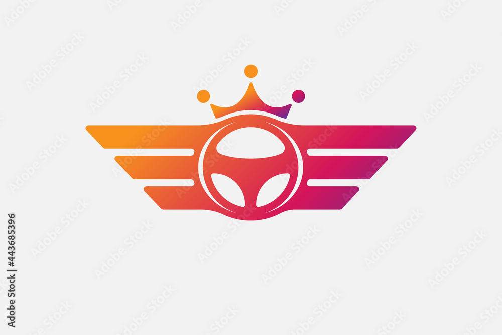 Vector car logo design. combination Steering and wings with crown ...
